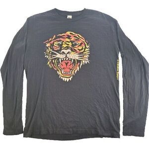 Ed Hardy Long Sleeve Shirt Black‎ Womens 2XL Tiger Skull Crew Neck Bedazzled